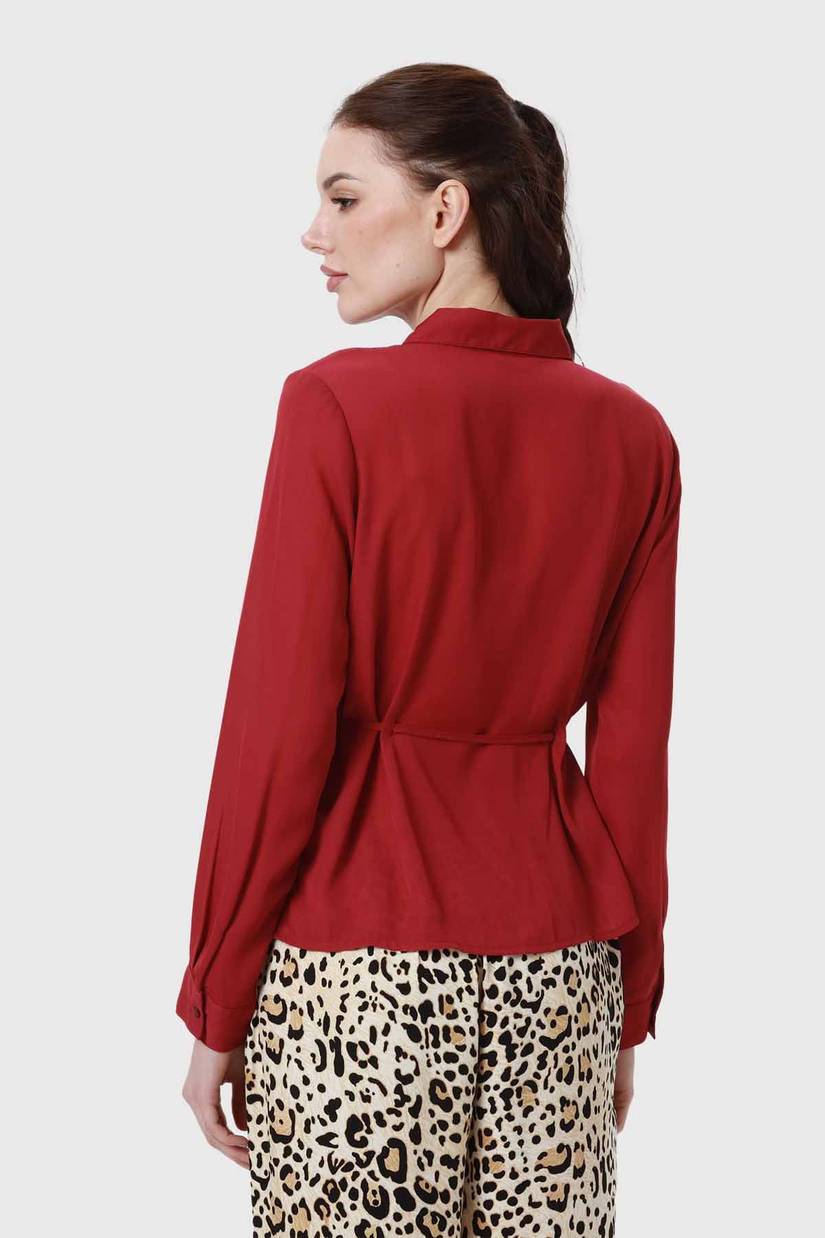 Blusa Mujer Satín Animal Print Burdeo Burdeo / XL