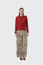 Blusa Mujer Satín Animal Print Burdeo Burdeo / XL