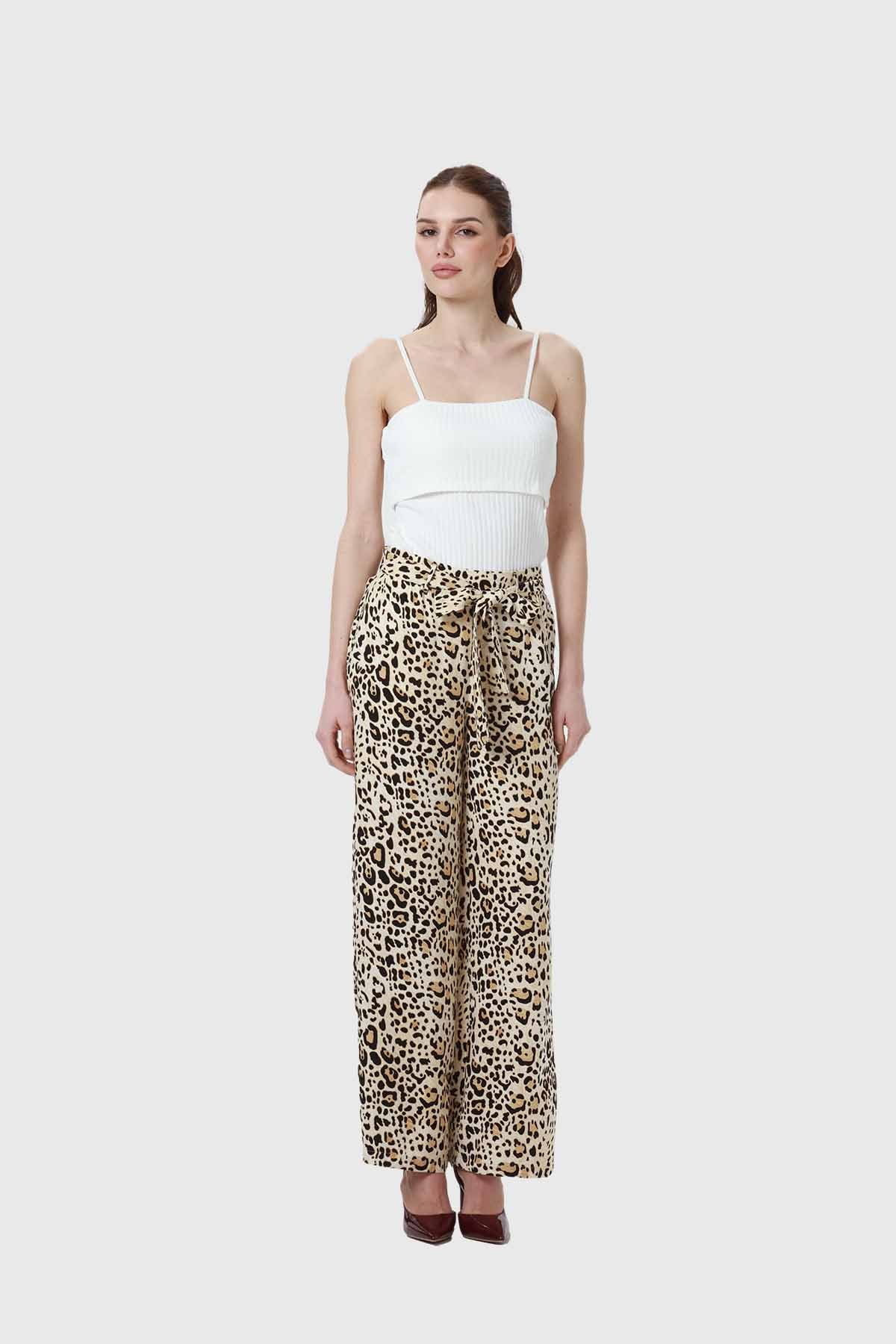 Pantalón Mujer Con Lazo Cintura Beige