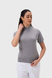 Sweater Mujer Con Aplicación Gris