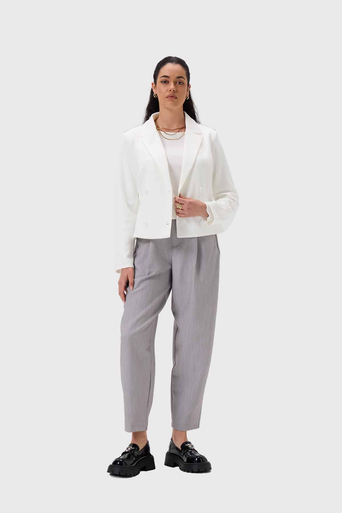 Blazer Mujer Cruzado 4 Botones Crudo