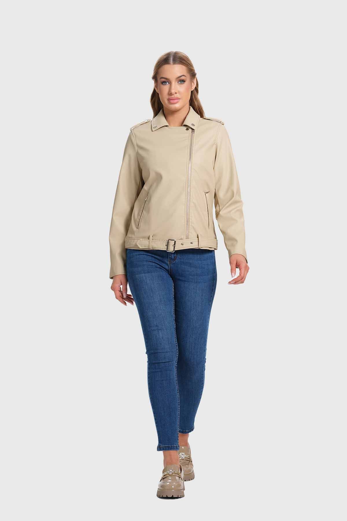 Chaqueta Mujer Biker Beige