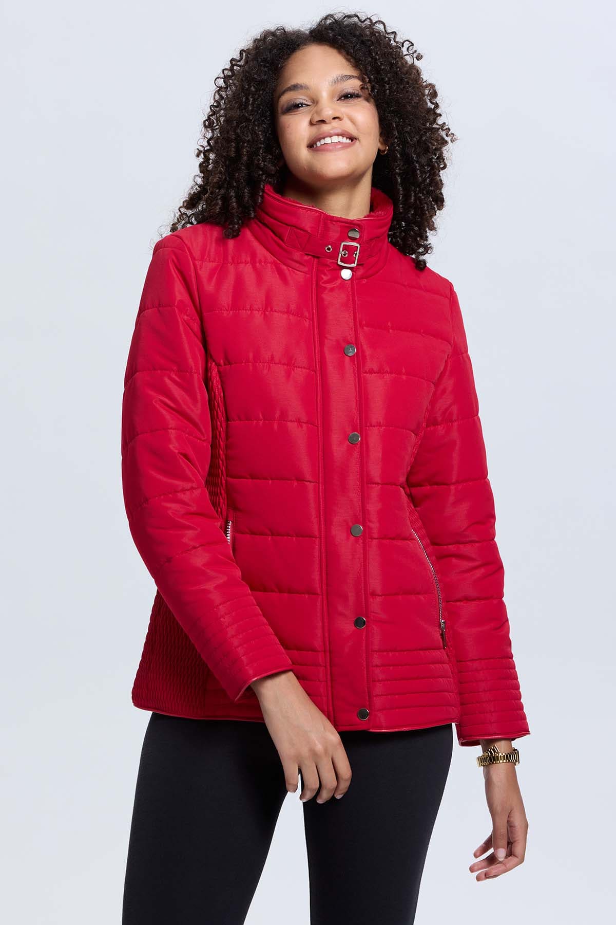 Parka Mujer Aplicación Hebilla Corta Rojo