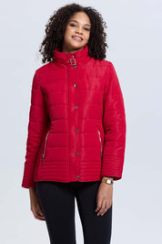 Parka Mujer Aplicación Hebilla Corta Rojo