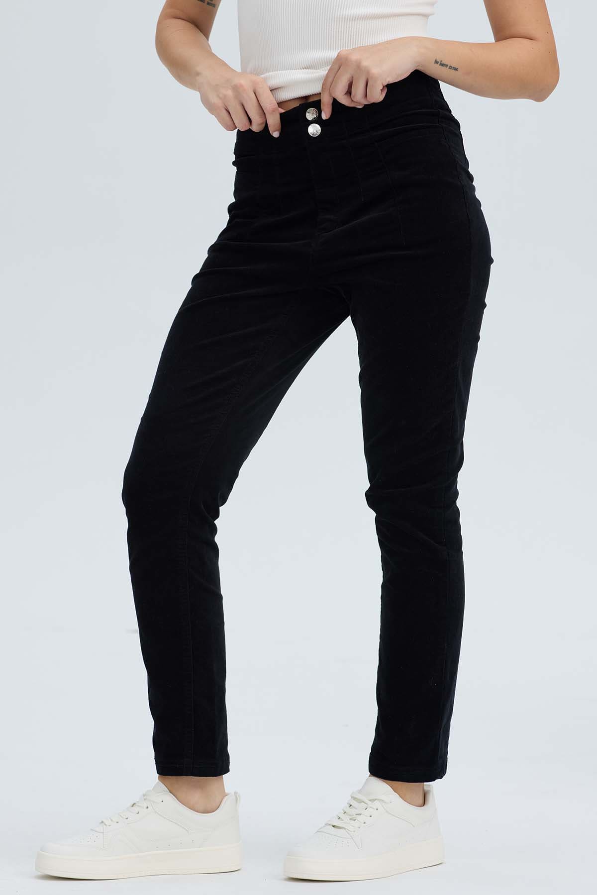 Pantalón Mujer Slim Cotelé Negro