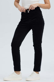 Pantalón Mujer Slim Cotelé Negro