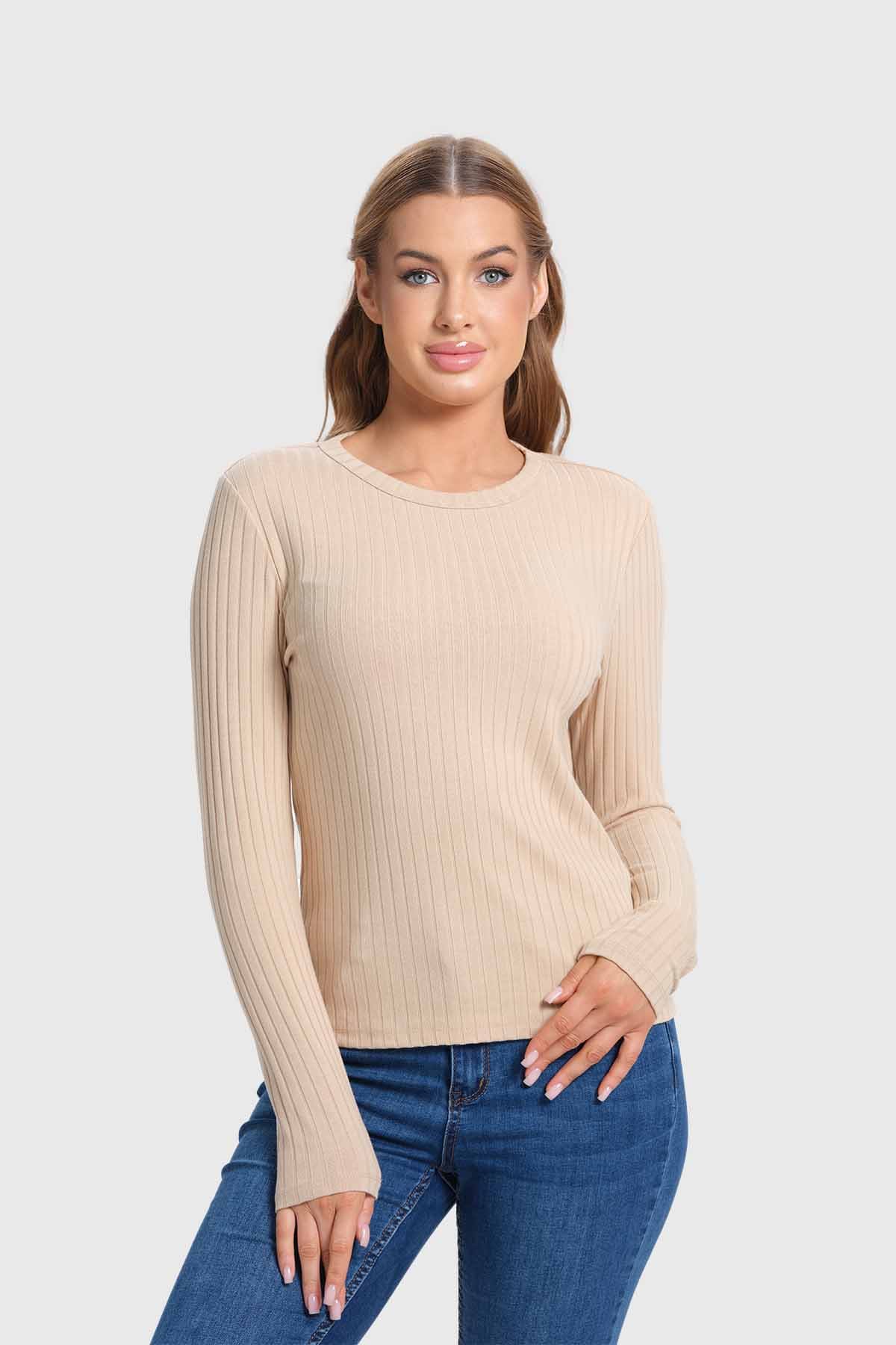 Polera Mujer Rib Beige