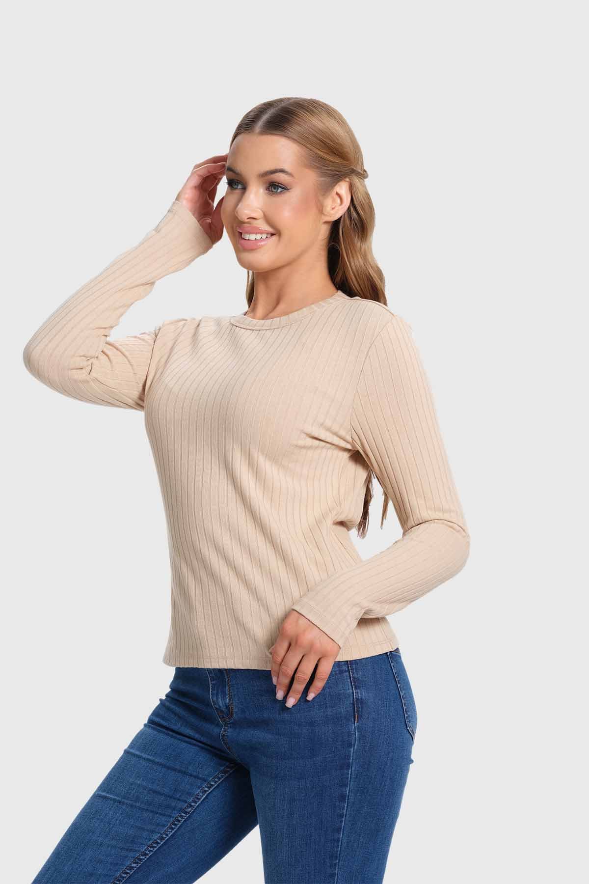 Polera Mujer Rib Beige