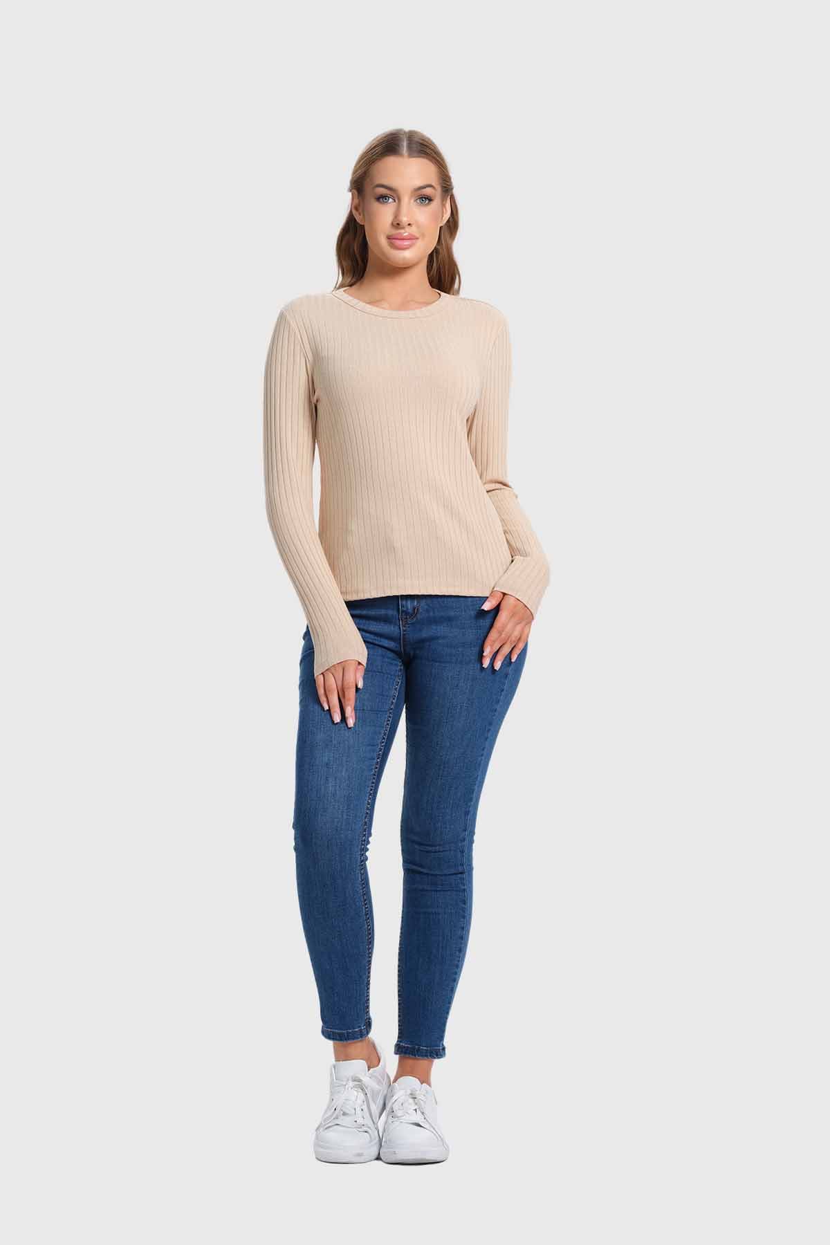Polera Mujer Rib Beige