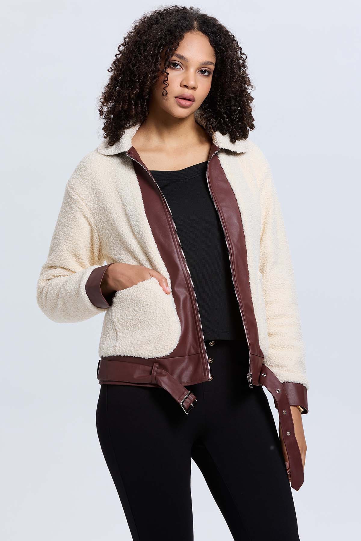 Polar Mujer Tipo Chaqueta Peludo Arena
