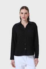 Blusa Mujer Abotonada Con Bolsillo Negro