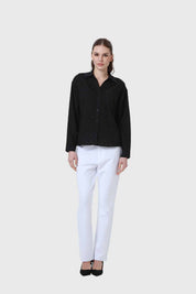Blusa Mujer Abotonada Con Bolsillo Negro