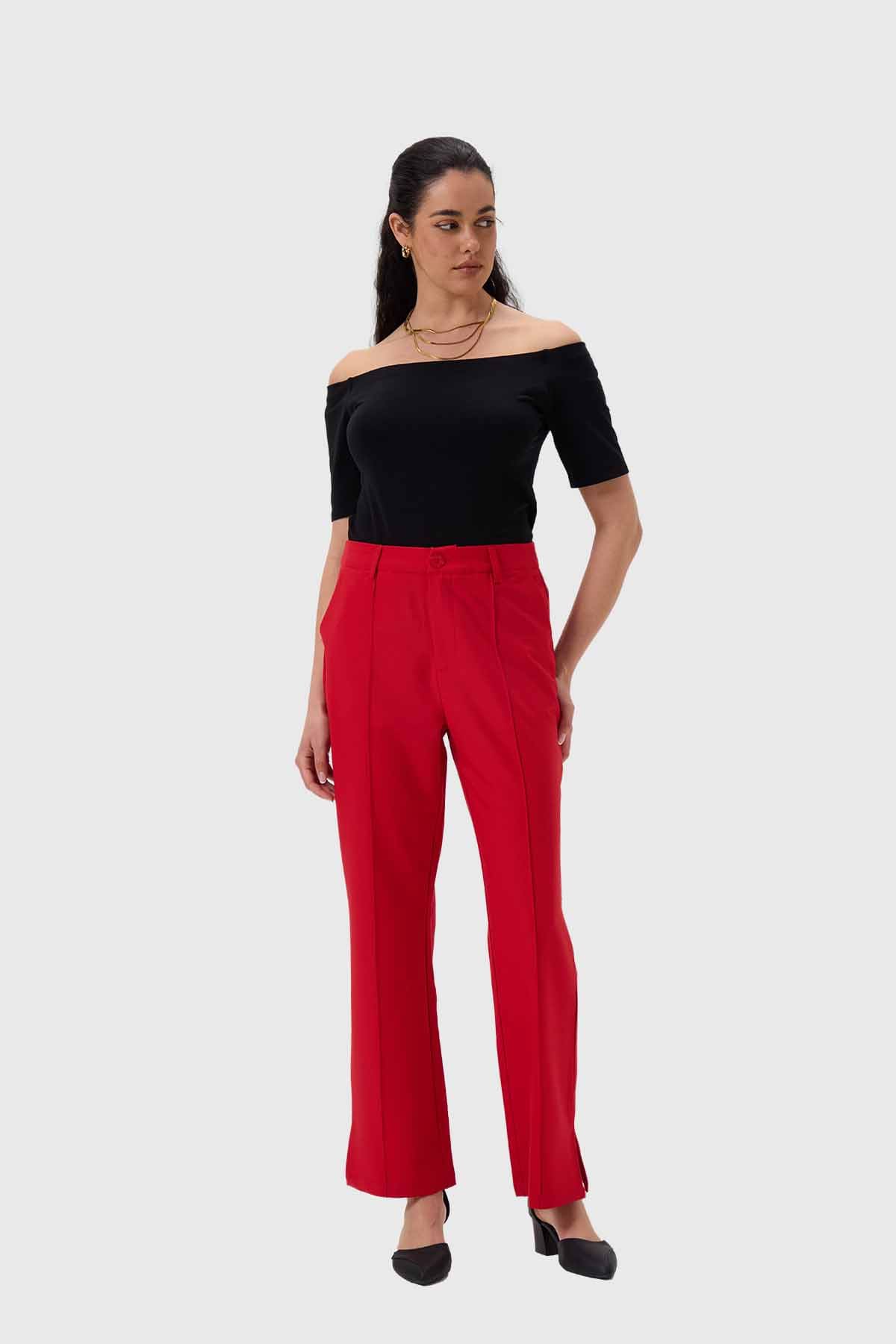 Pantalón Mujer Sastrero Tiro Alto Rojo