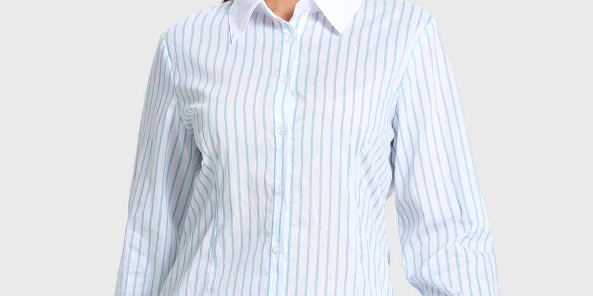 Blusa Mujer Abotonadas Con Rayas Celeste