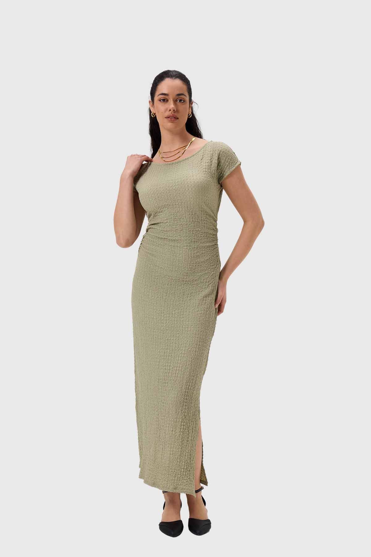 Vestido Mujer Largo Abertura Verde Verde Musgo / XL