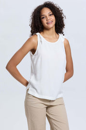 Blusa Mujer Aplicación Nudo Pabilo Crudo