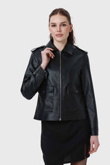 Chaqueta Mujer Efecto Cuero Negro