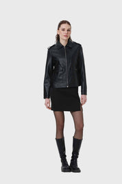 Chaqueta Mujer Efecto Cuero Negro