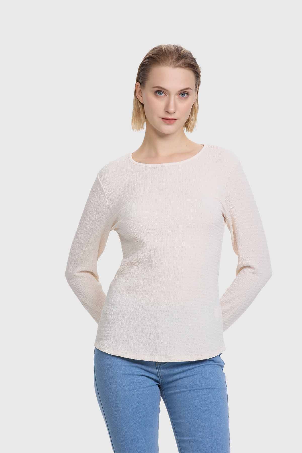 Polera Mujer Crep Textura Arena