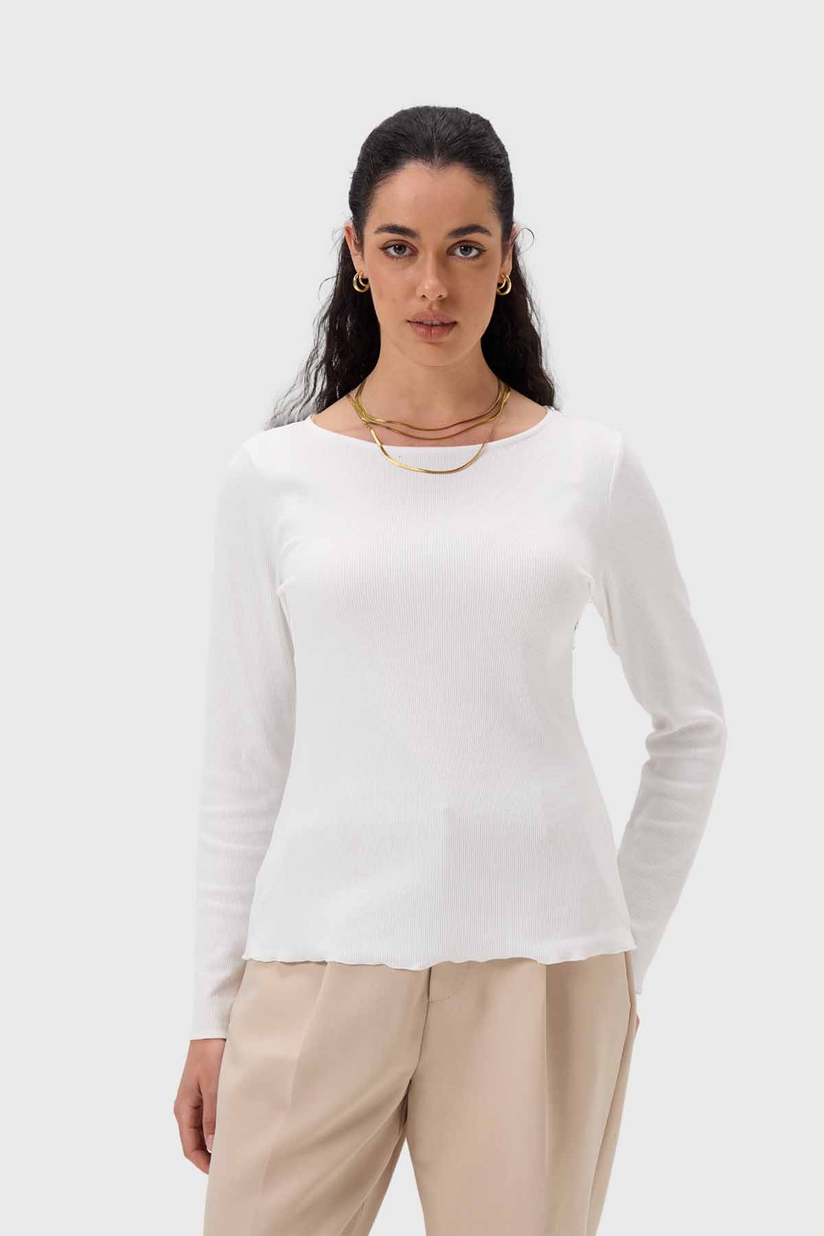Polera Mujer Rib Crudo