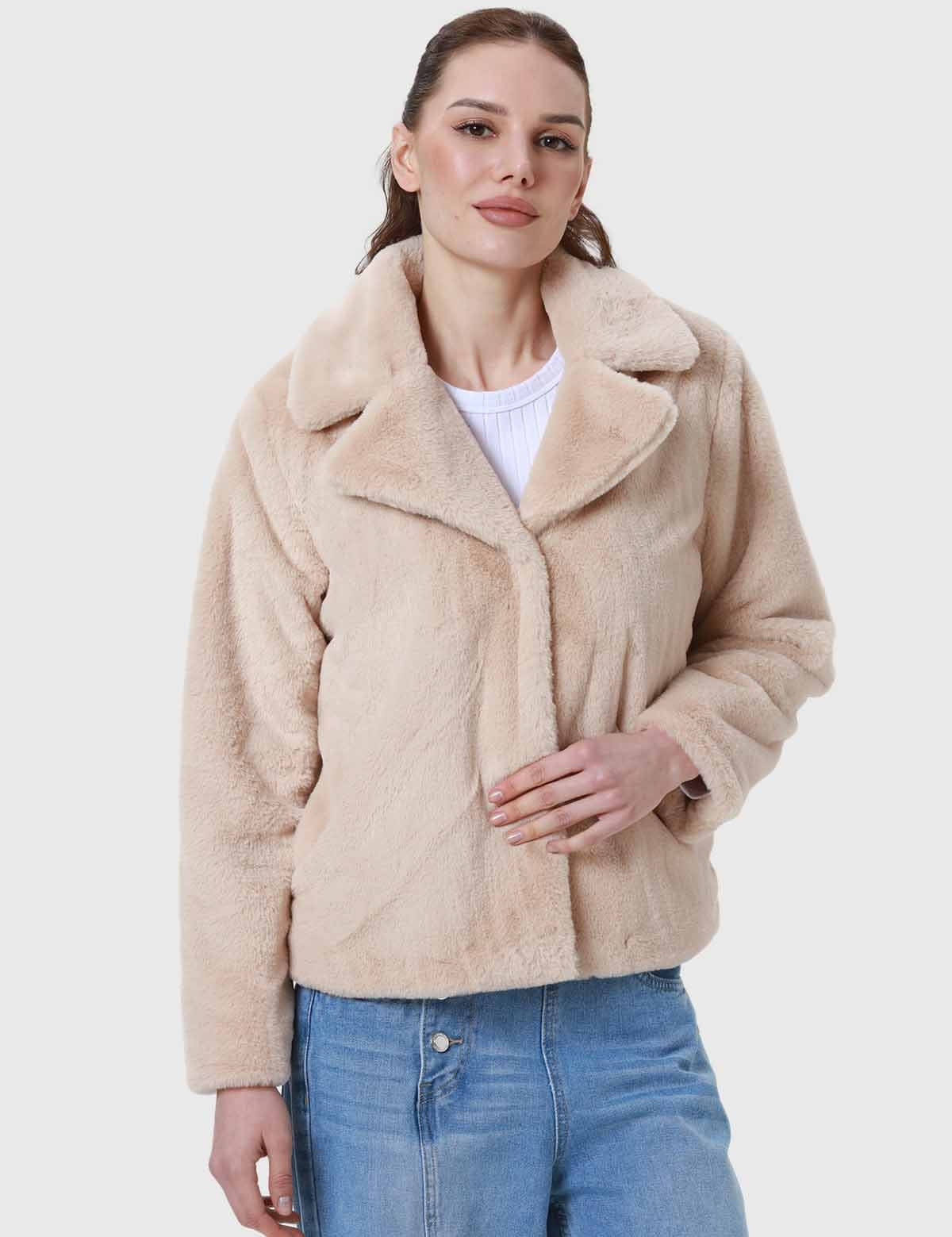 Chaqueta Mujer Pelo Si Beige