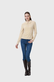 Polera Mujer Medio Cierre Estampado Beige