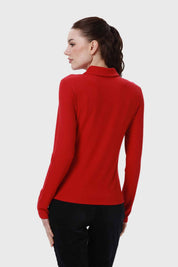 Polera Mujer Medio Cierre Estampado Rojo