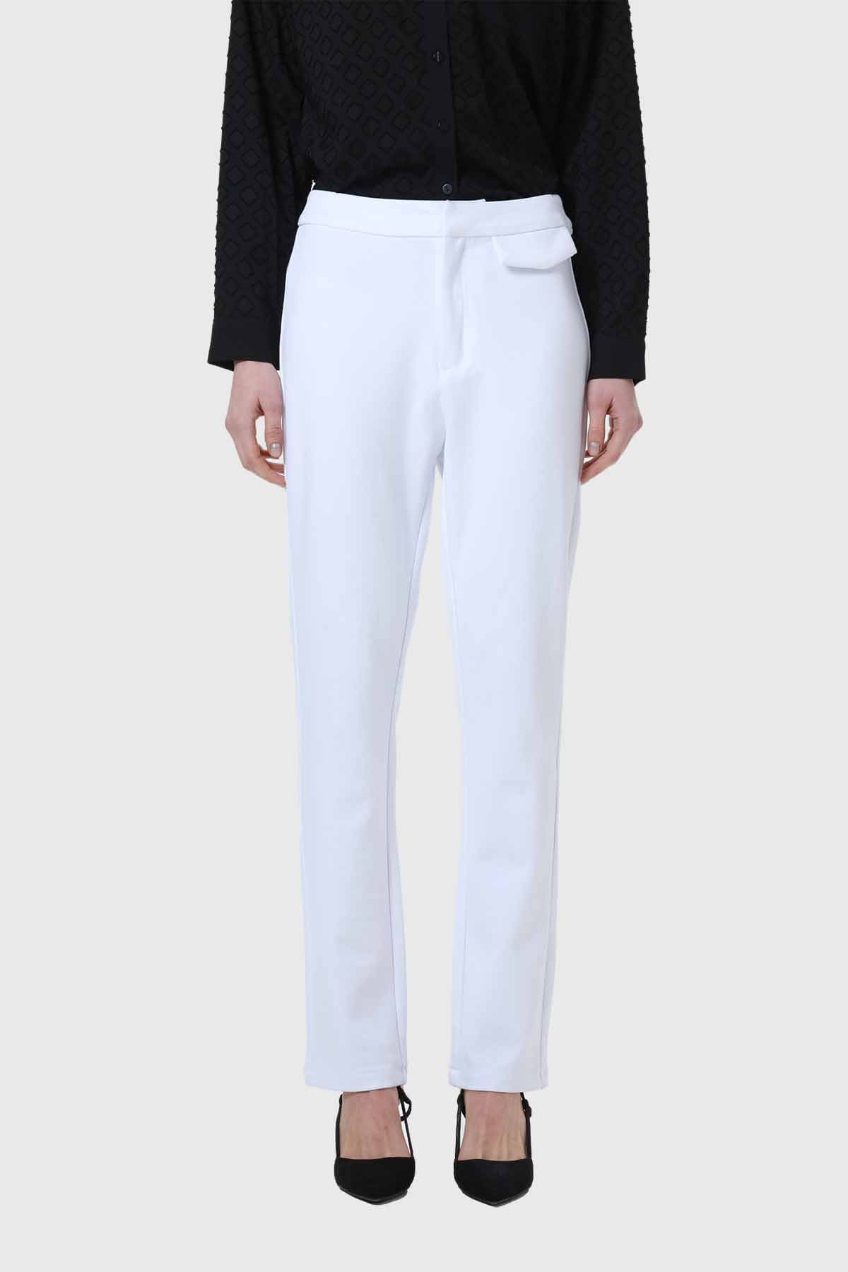Pantalón Mujer Detalle Tapeta Parche Blanco