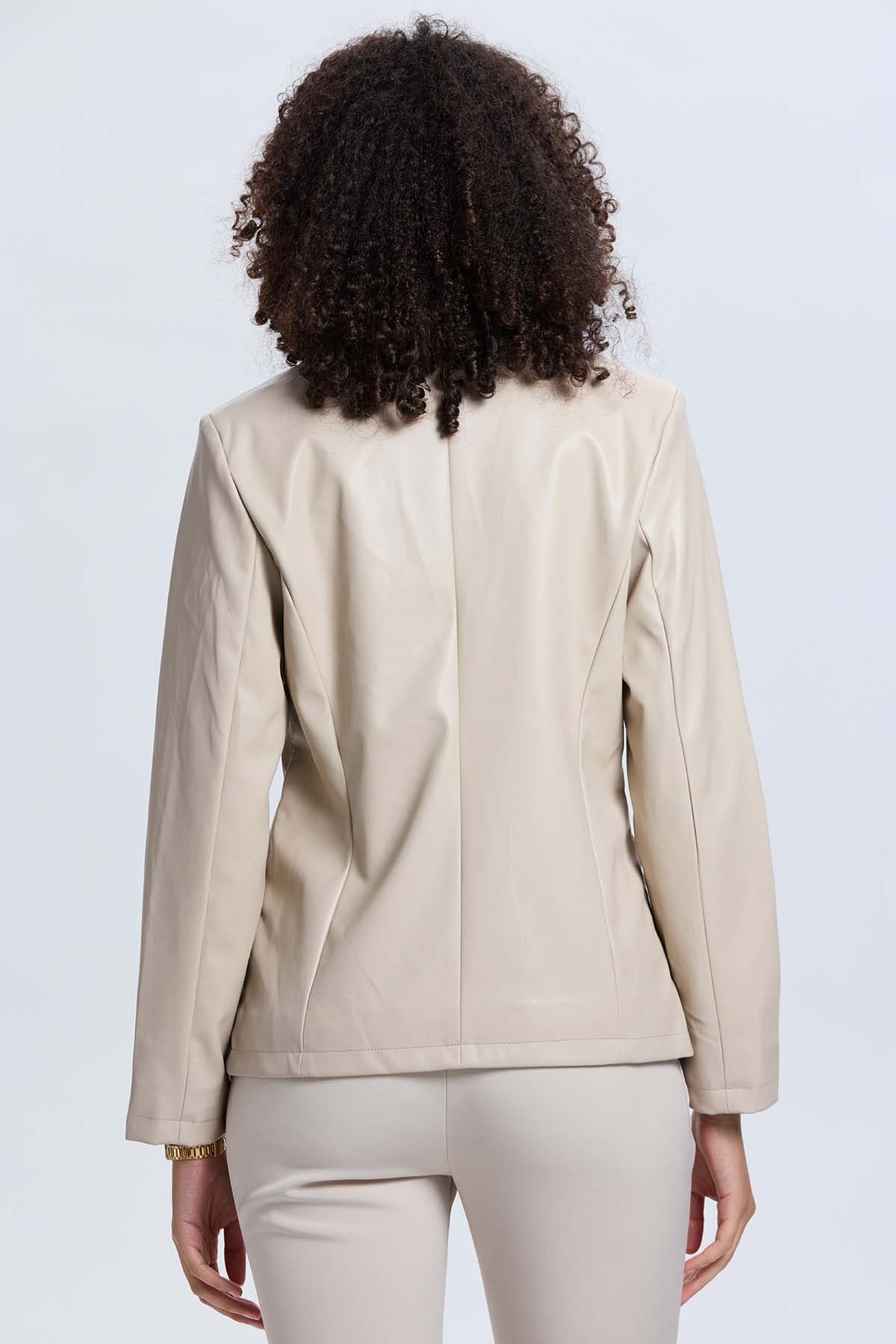 Chaqueta Mujer Efecto Cuero Beige