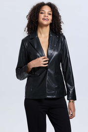 Chaqueta Mujer Efecto Cuero Negro