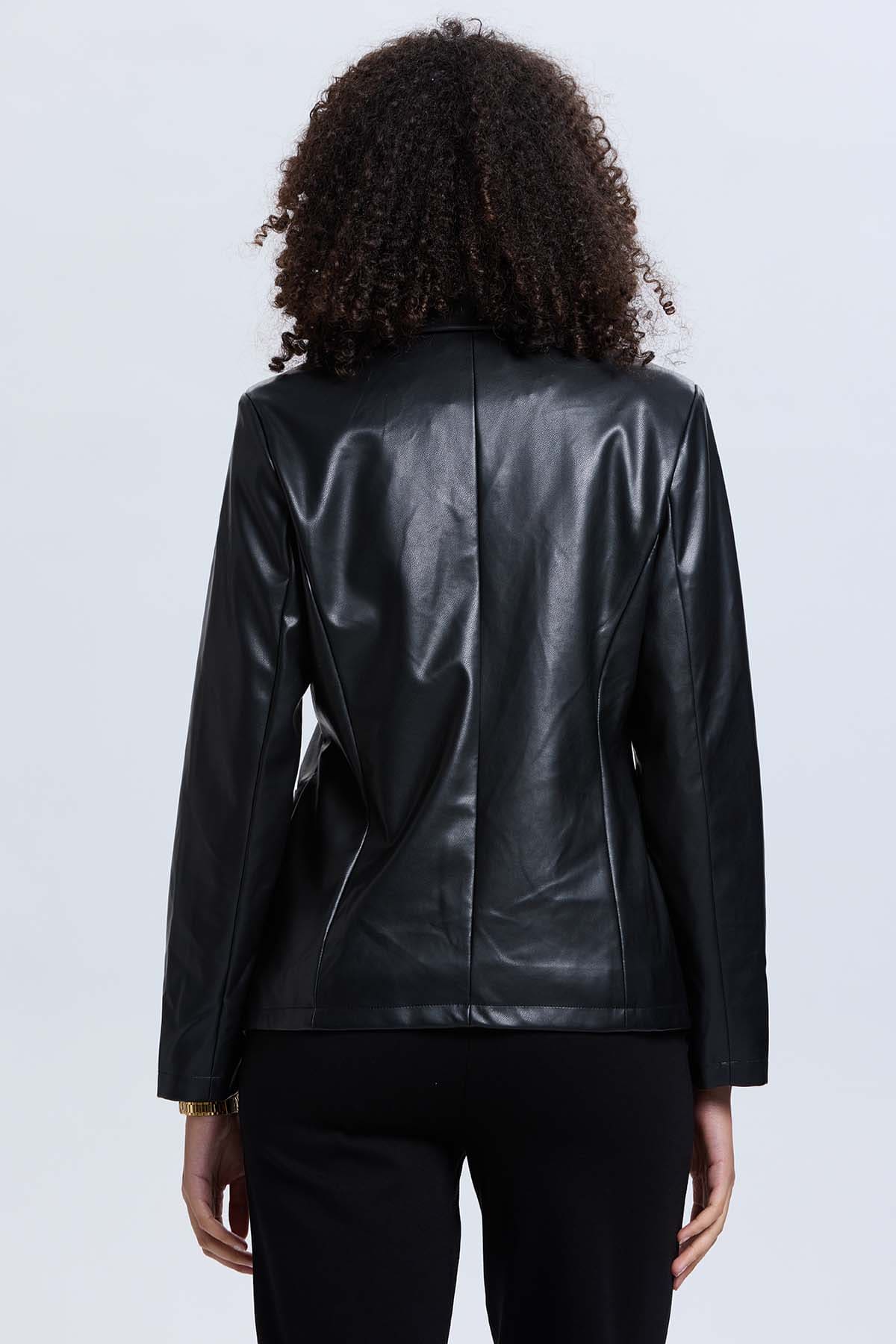 Chaqueta Mujer Efecto Cuero Negro