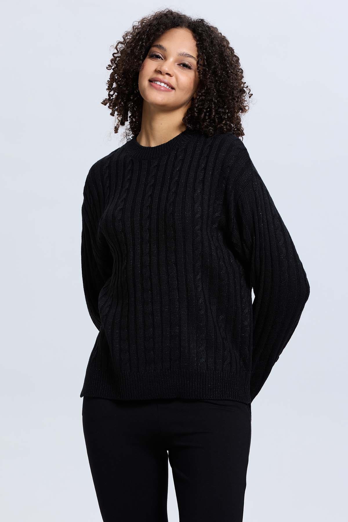 Sweater Mujer Trenzado Negro
