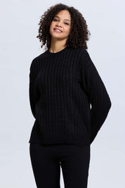 Sweater Mujer Trenzado Negro