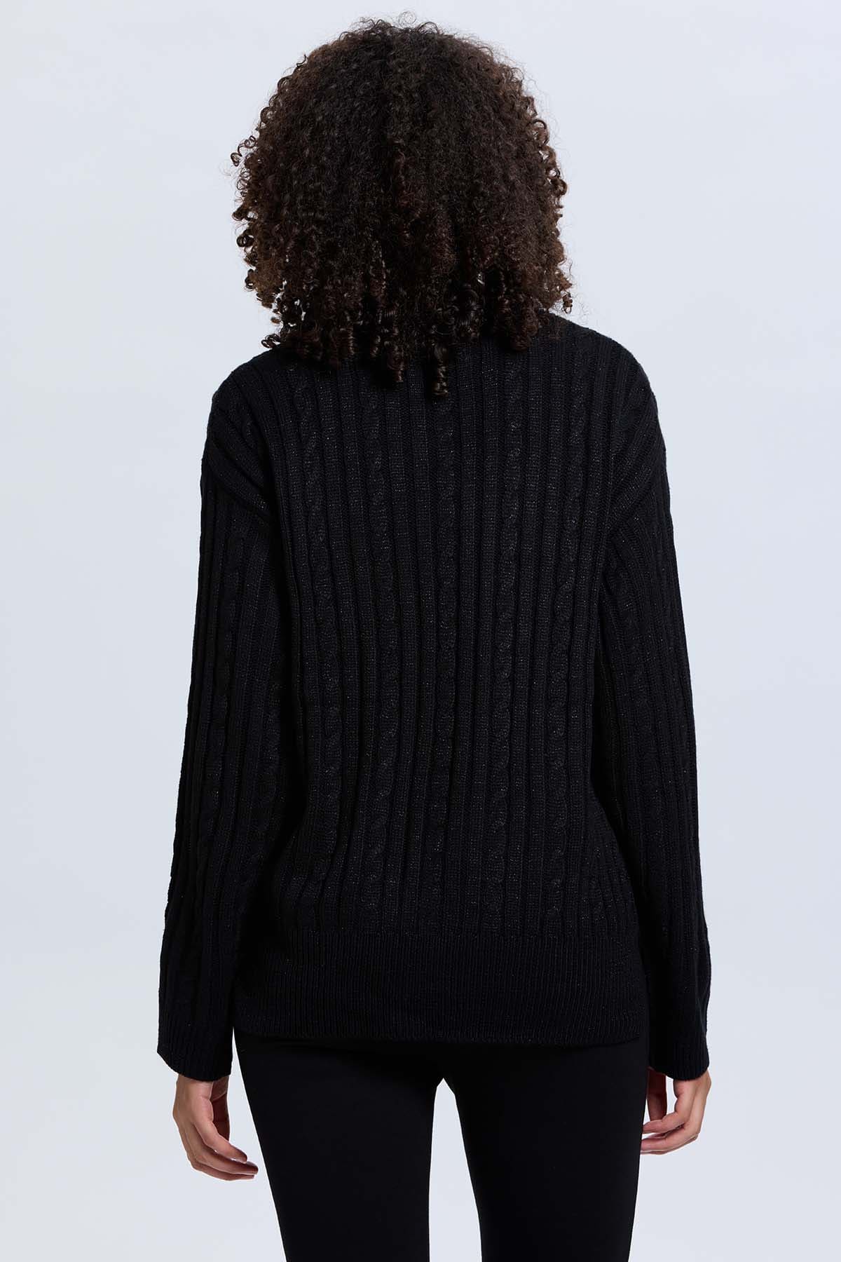 Sweater Mujer Trenzado Negro