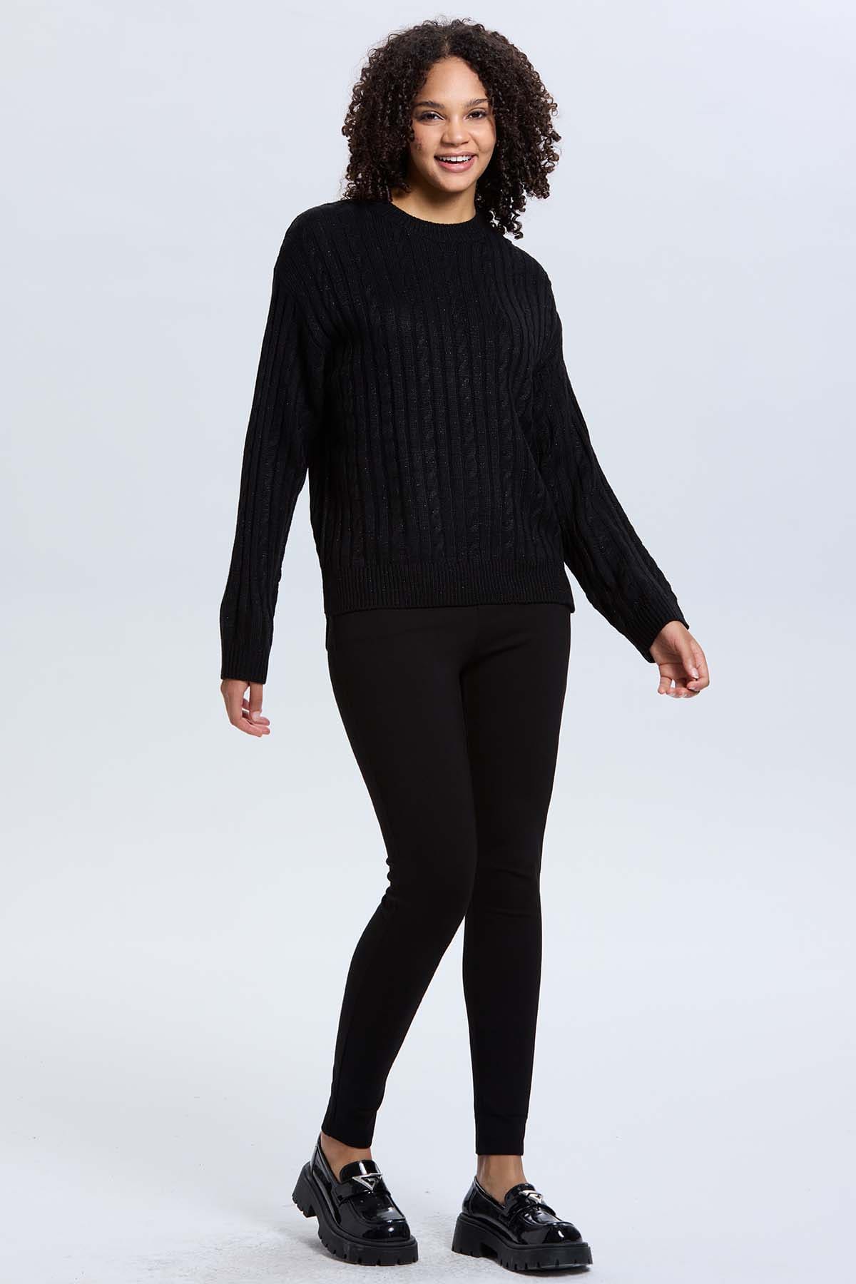 Sweater Mujer Trenzado Negro
