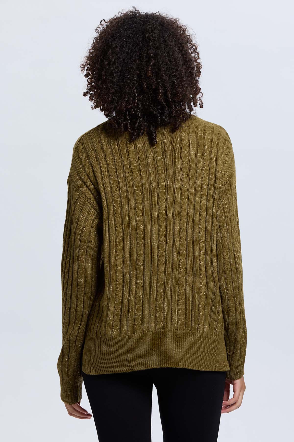 Sweater Mujer Trenzado Verde Militar