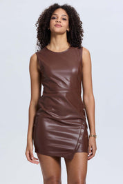 Vestido Mujer Efecto Cuero Corto Cafe