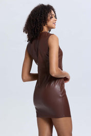 Vestido Mujer Efecto Cuero Corto Cafe