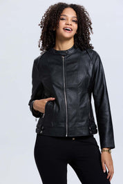 Chaqueta Mujer Efecto Cuero Negro