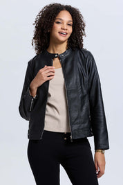 Chaqueta Mujer Efecto Cuero Negro