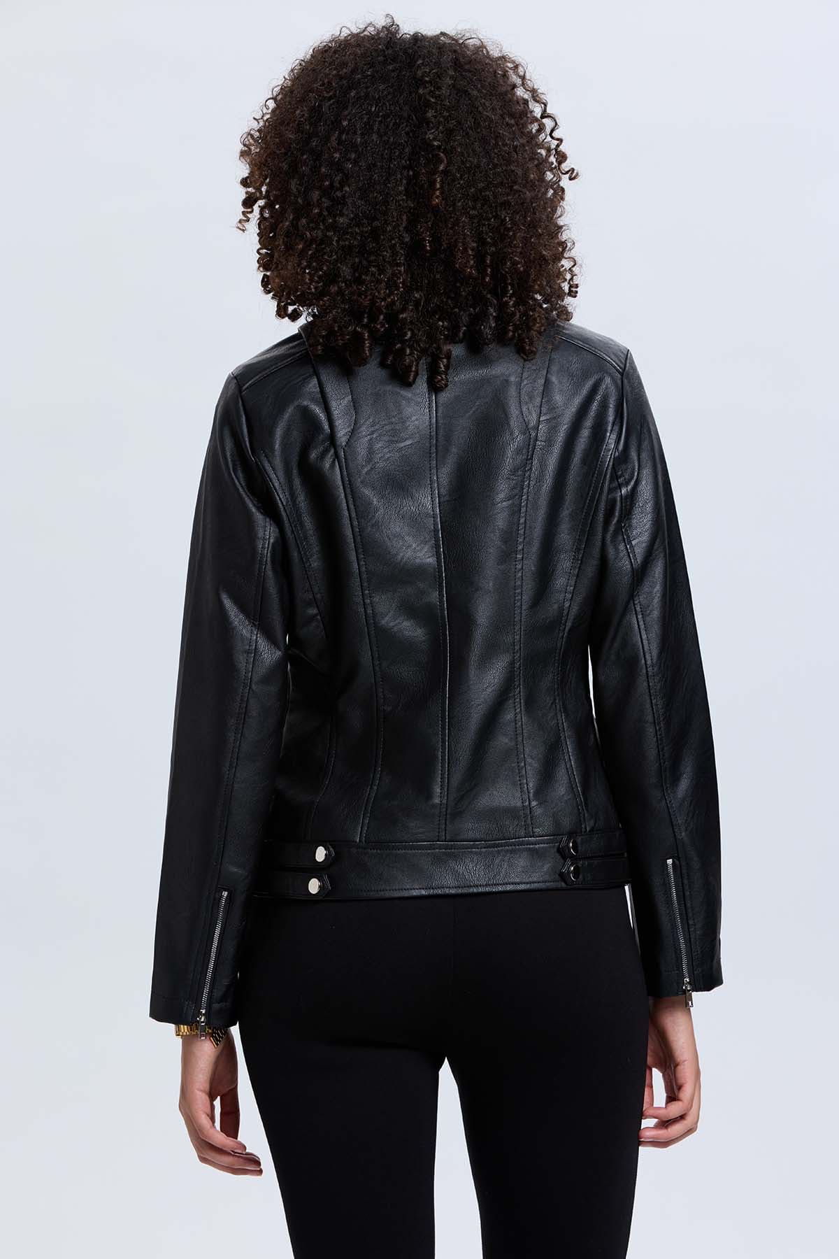 Chaqueta Mujer Efecto Cuero Negro