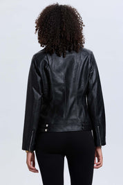 Chaqueta Mujer Efecto Cuero Negro