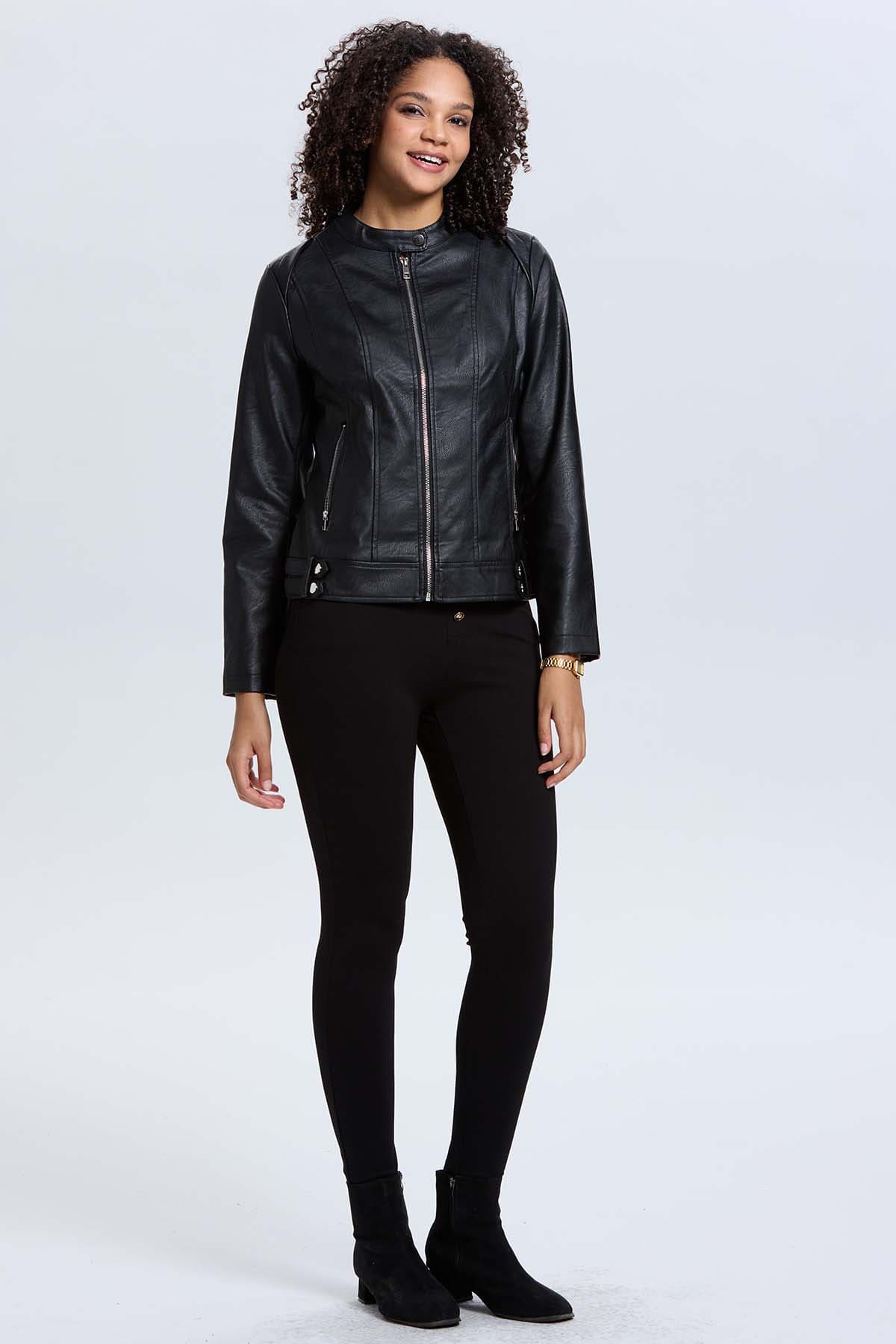 Chaqueta Mujer Efecto Cuero Negro