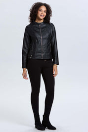 Chaqueta Mujer Efecto Cuero Negro