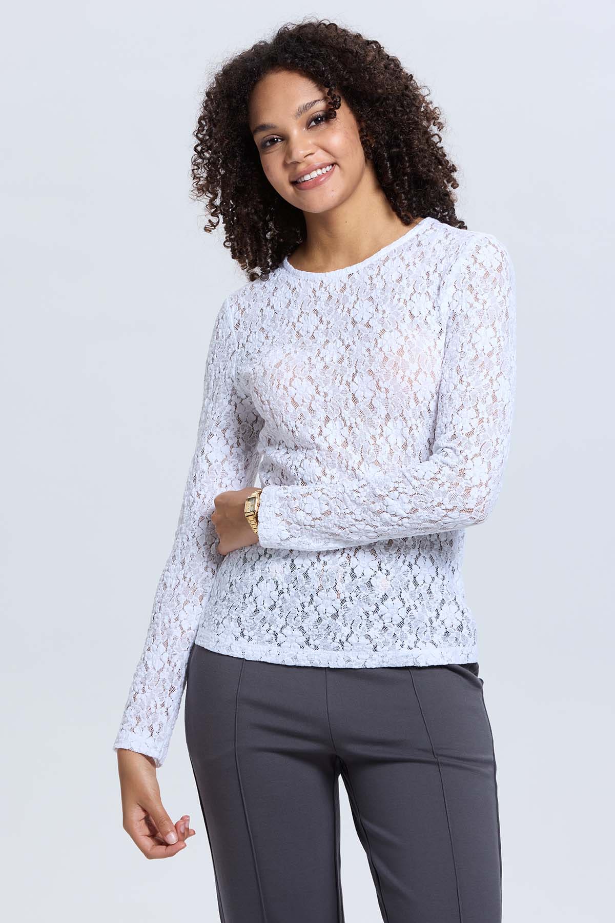 Polera Mujer Encaje Blanco
