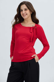Polera Mujer Abertura y Lazo Rojo Oscuro