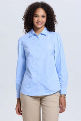 Blusa Mujer Satinada Bolsillo Celeste