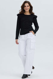 Polera Mujer Con Vuelo Rib Recogido Negro