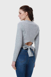Sweater Mujer Detalle Gris Melange