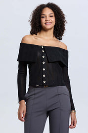 Sweater Mujer Con Bardot Negro